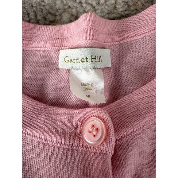 Garnet Hill Sz M Soft Pink 100% Merino Wool Floral Button Cardigan Sweater Light - Picture 7 of 9